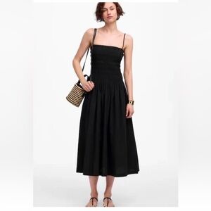 Madewell Black Smocked Sleeveless Peony Midi Dress PXXS NWT